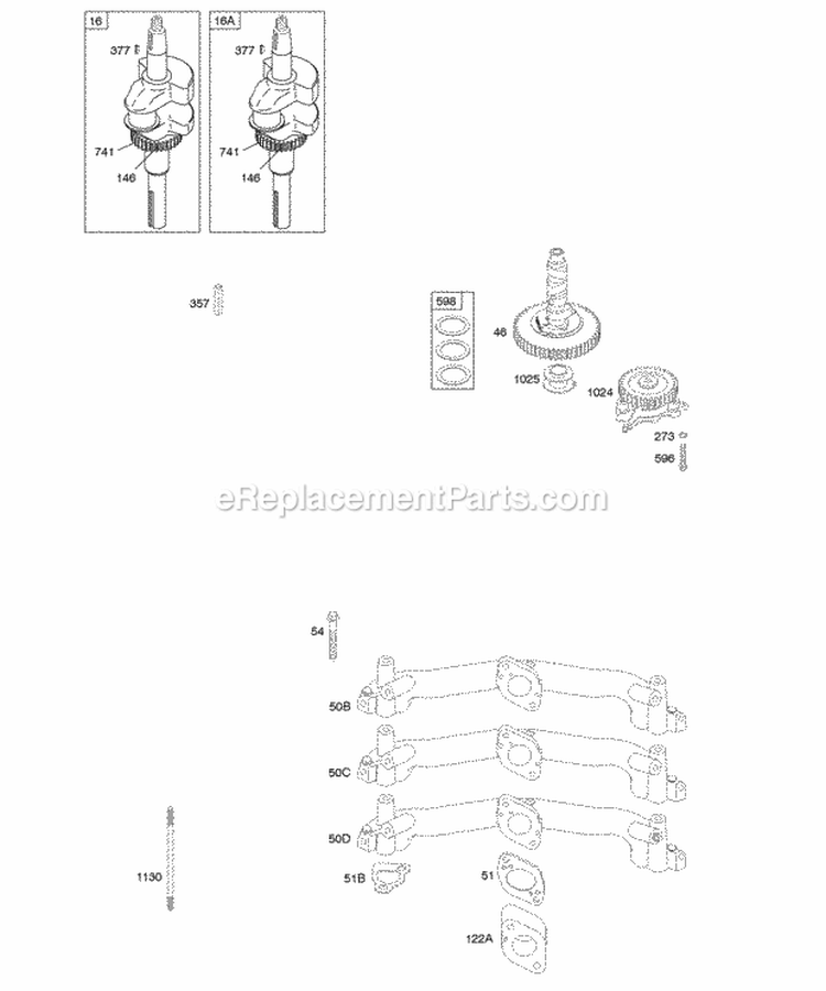 Camshaft Crankshaft Intake Manifold Diagram and Parts List for  Briggs and Stratton Engine